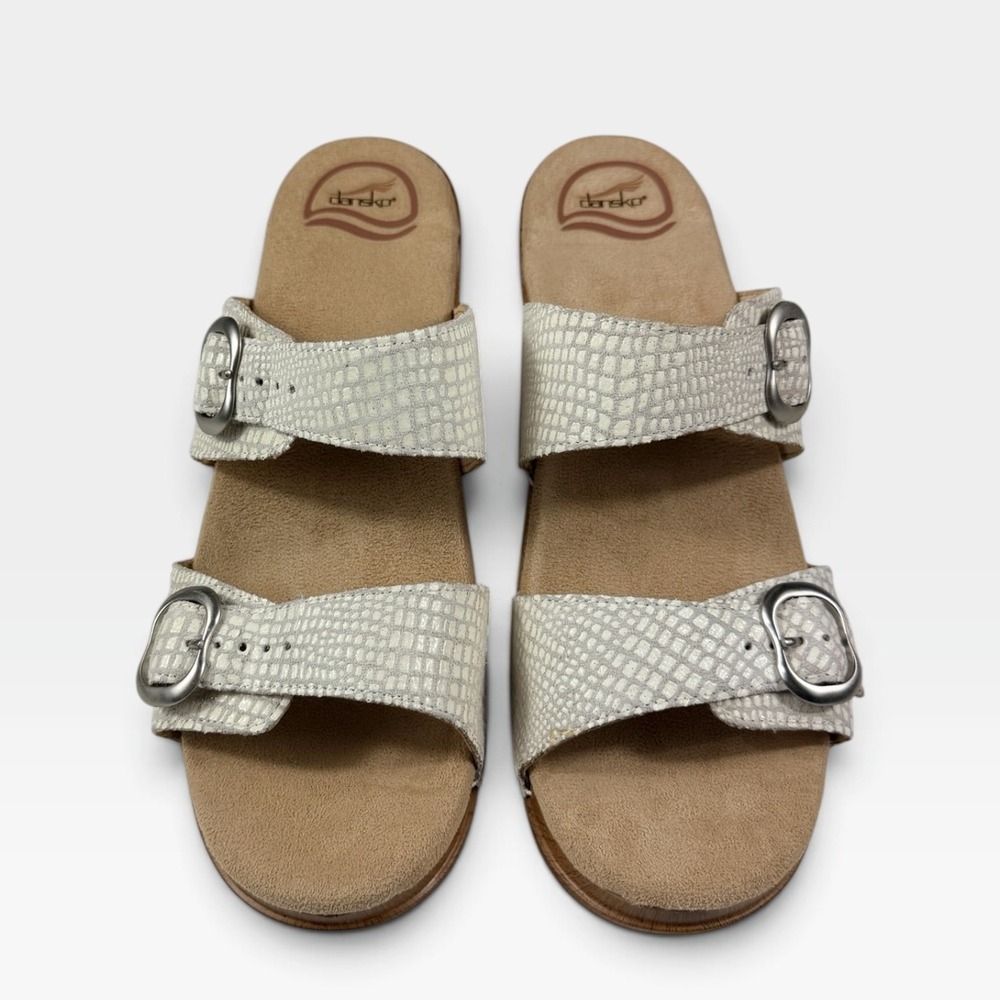 Dansko Sophie Croc Sandal Women 41 White Leather Buckle Wedge Clog NEW